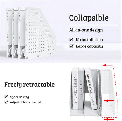 Collapsible Plastic Magazine File Holder Vertical Binder Storage Organizer for Desk Sturdy Upright Desktop Magazine Organizer Folder Rack for Office School Home (3 Compartments, Black)