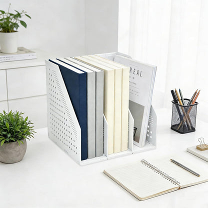 Collapsible Plastic Magazine File Holder Vertical Binder Storage Organizer for Desk Sturdy Upright Desktop Magazine Organizer Folder Rack for Office School Home (3 Compartments, Black)