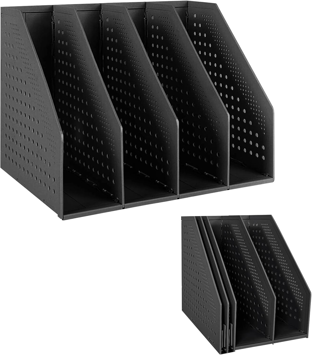 Collapsible Plastic Magazine File Holder Vertical Binder Storage Organizer for Desk Sturdy Upright Desktop Magazine Organizer Folder Rack for Office School Home (3 Compartments, Black)