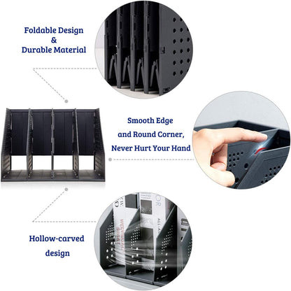 Collapsible Plastic Magazine File Holder Vertical Binder Storage Organizer for Desk Sturdy Upright Desktop Magazine Organizer Folder Rack for Office School Home (3 Compartments, Black)