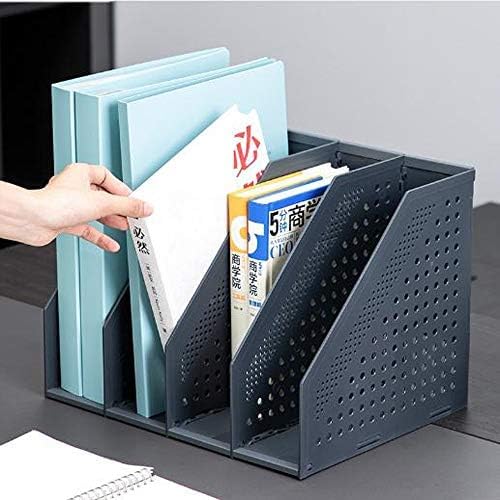 Collapsible Plastic Magazine File Holder Vertical Binder Storage Organizer for Desk Sturdy Upright Desktop Magazine Organizer Folder Rack for Office School Home (3 Compartments, Black)