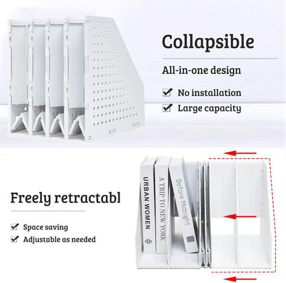 Collapsible Plastic Magazine File Holder Vertical Binder Storage Organizer for Desk Sturdy Upright Desktop Magazine Organizer Folder Rack for Office School Home (3 Compartments, Black)