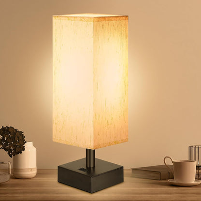 Small Lamp for Bedroom, Bedside Lamps for Night Stands, Mini Minimalist Table Lamp With Square Flaxen Fabric Shade, 11 Inch Desk Reading Lamp for Dorm Living Room Office