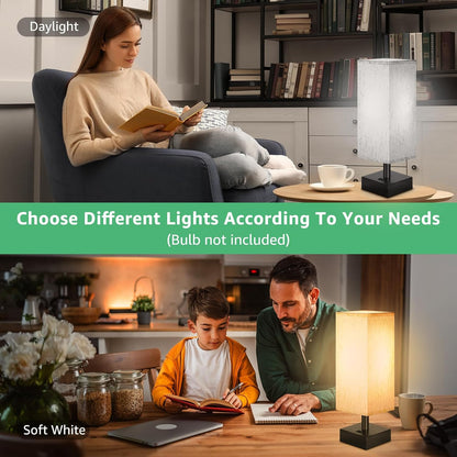 Small Lamp for Bedroom, Bedside Lamps for Night Stands, Mini Minimalist Table Lamp With Square Flaxen Fabric Shade, 11 Inch Desk Reading Lamp for Dorm Living Room Office