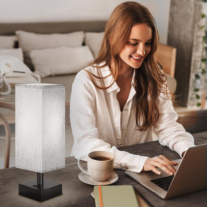 Small Lamp for Bedroom, Bedside Lamps for Night Stands, Mini Minimalist Table Lamp With Square Flaxen Fabric Shade, 11 Inch Desk Reading Lamp for Dorm Living Room Office