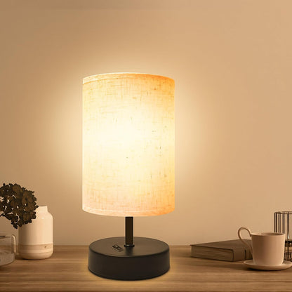 Small Lamp for Bedroom, Bedside Lamps for Night Stands, Mini Minimalist Table Lamp With Square Flaxen Fabric Shade, 11 Inch Desk Reading Lamp for Dorm Living Room Office