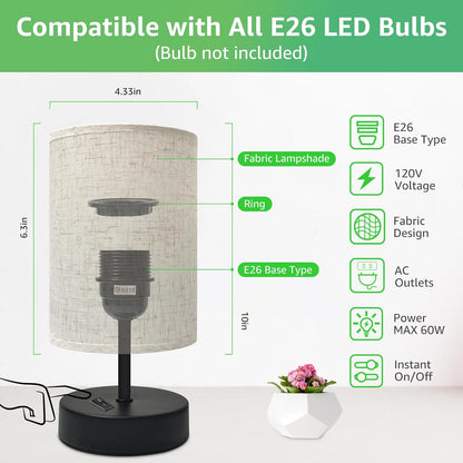 Small Lamp for Bedroom, Bedside Lamps for Night Stands, Mini Minimalist Table Lamp With Square Flaxen Fabric Shade, 11 Inch Desk Reading Lamp for Dorm Living Room Office