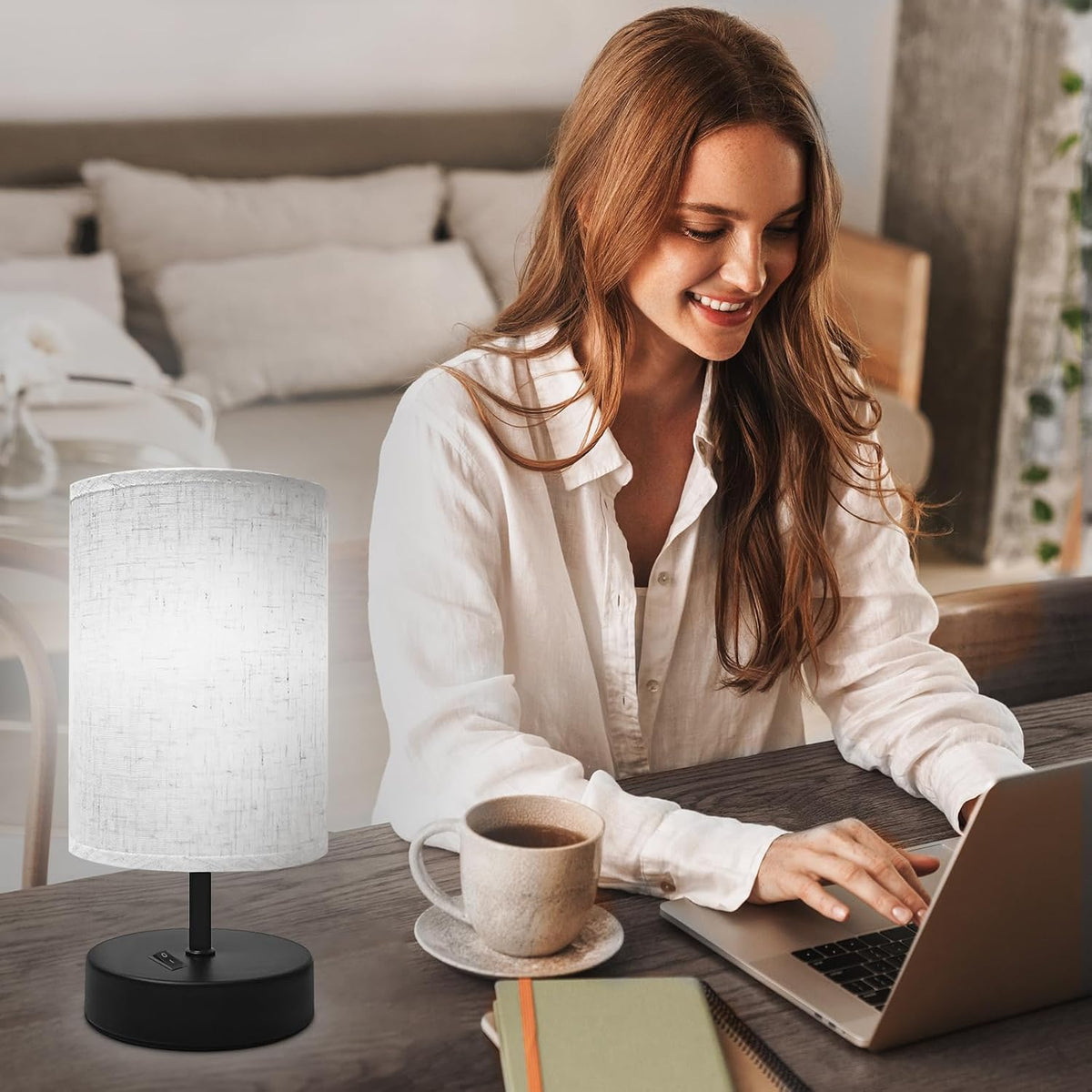 Small Lamp for Bedroom, Bedside Lamps for Night Stands, Mini Minimalist Table Lamp With Square Flaxen Fabric Shade, 11 Inch Desk Reading Lamp for Dorm Living Room Office
