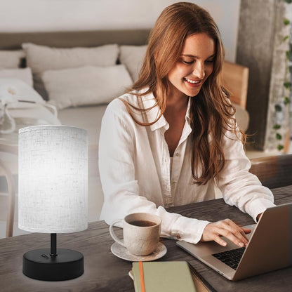Small Lamp for Bedroom, Bedside Lamps for Night Stands, Mini Minimalist Table Lamp With Square Flaxen Fabric Shade, 11 Inch Desk Reading Lamp for Dorm Living Room Office