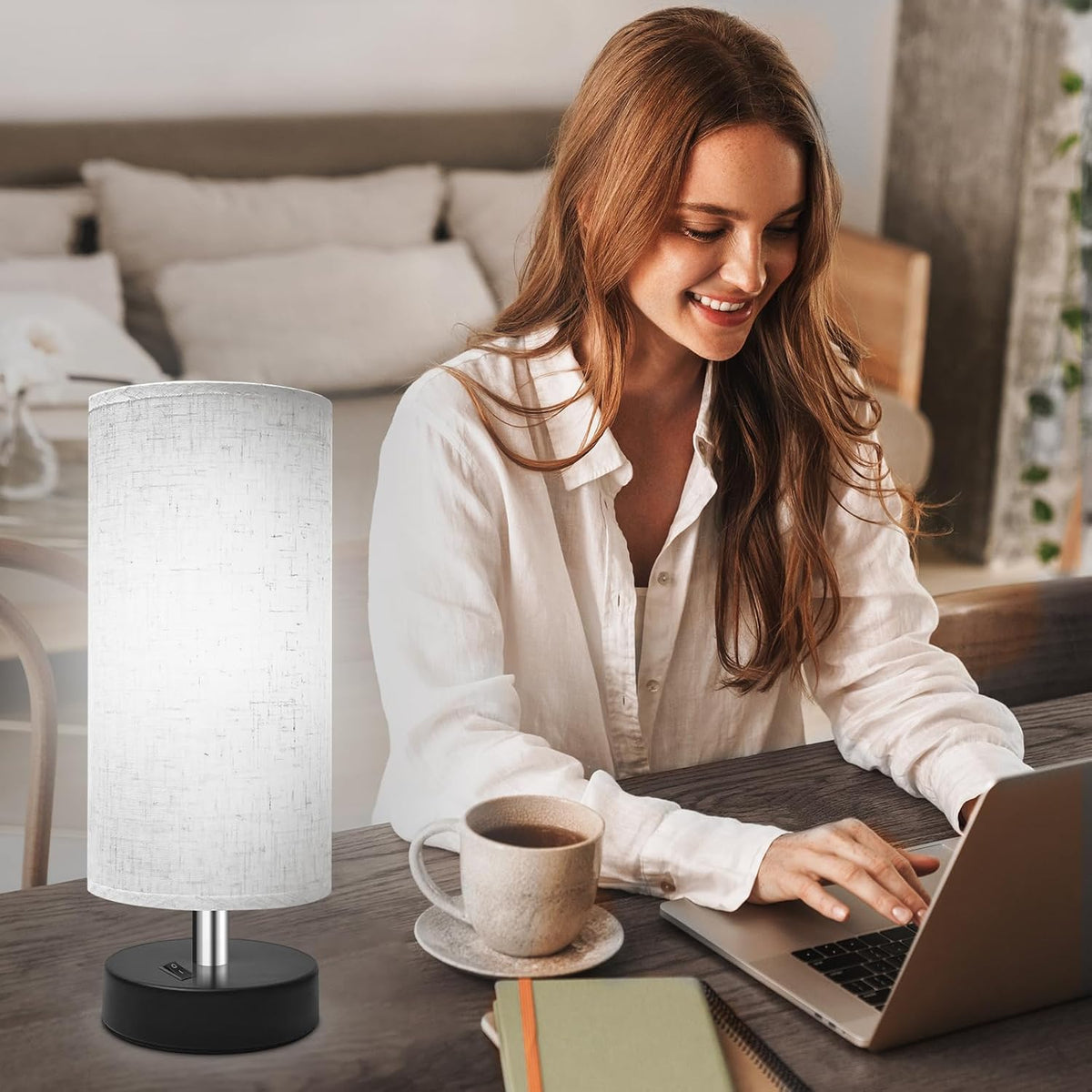 Small Lamp for Bedroom, Bedside Lamps for Night Stands, Mini Minimalist Table Lamp With Square Flaxen Fabric Shade, 11 Inch Desk Reading Lamp for Dorm Living Room Office