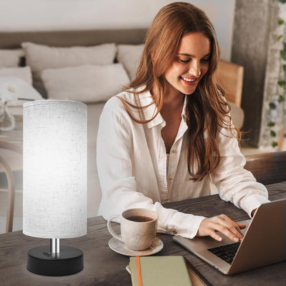 Small Lamp for Bedroom, Bedside Lamps for Night Stands, Mini Minimalist Table Lamp With Square Flaxen Fabric Shade, 11 Inch Desk Reading Lamp for Dorm Living Room Office