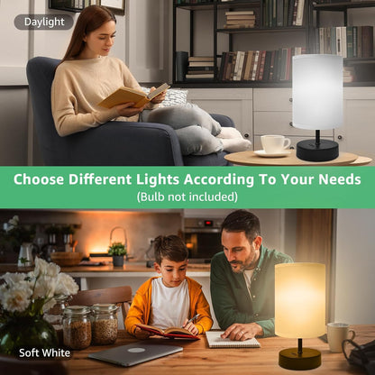 Small Lamp for Bedroom, Bedside Lamps for Night Stands, Mini Minimalist Table Lamp With Square Flaxen Fabric Shade, 11 Inch Desk Reading Lamp for Dorm Living Room Office