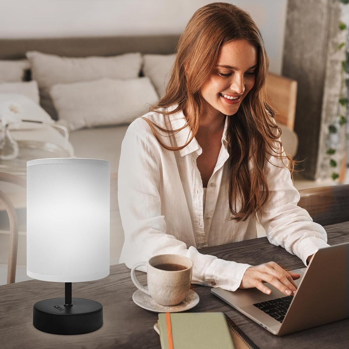 Small Lamp for Bedroom, Bedside Lamps for Night Stands, Mini Minimalist Table Lamp With Square Flaxen Fabric Shade, 11 Inch Desk Reading Lamp for Dorm Living Room Office