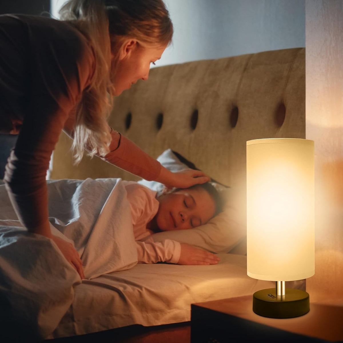 Small Lamp for Bedroom, Bedside Lamps for Night Stands, Mini Minimalist Table Lamp With Square Flaxen Fabric Shade, 11 Inch Desk Reading Lamp for Dorm Living Room Office