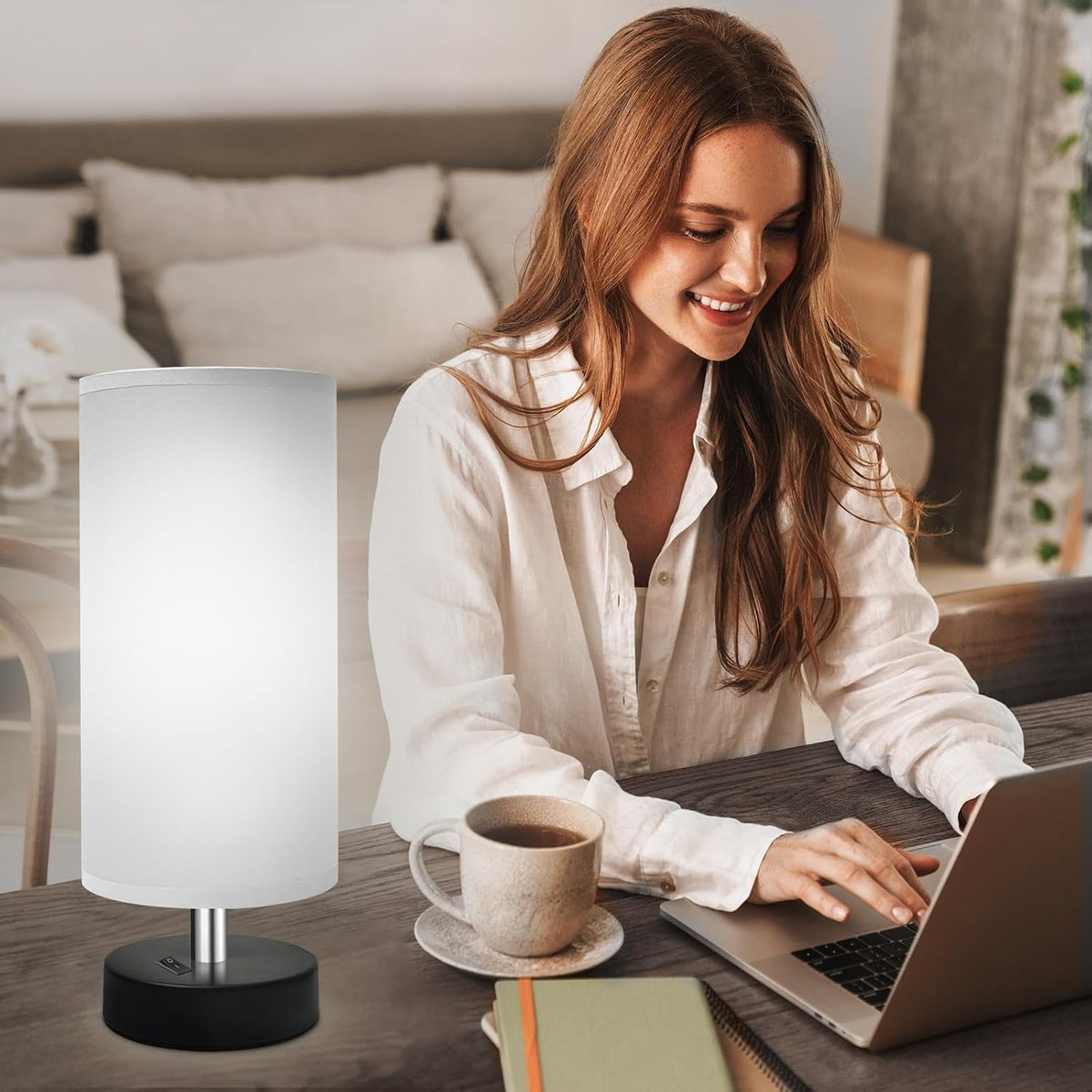Small Lamp for Bedroom, Bedside Lamps for Night Stands, Mini Minimalist Table Lamp With Square Flaxen Fabric Shade, 11 Inch Desk Reading Lamp for Dorm Living Room Office