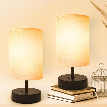 Small Lamp for Bedroom, Bedside Lamps for Night Stands, Mini Minimalist Table Lamp With Square Flaxen Fabric Shade, 11 Inch Desk Reading Lamp for Dorm Living Room Office