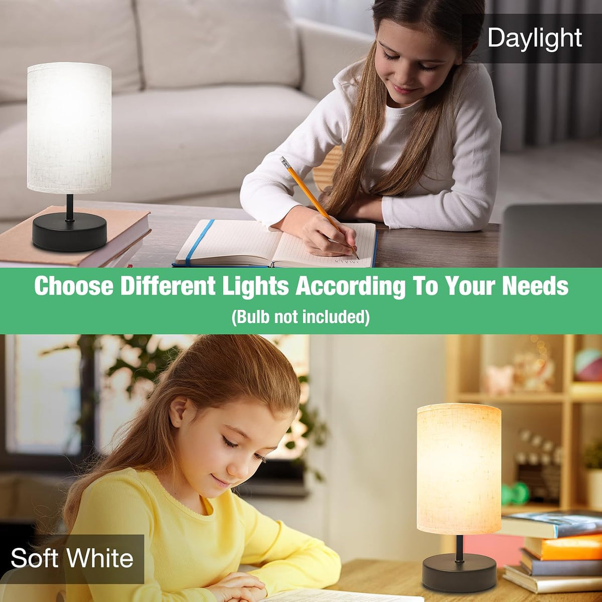 Small Lamp for Bedroom, Bedside Lamps for Night Stands, Mini Minimalist Table Lamp With Square Flaxen Fabric Shade, 11 Inch Desk Reading Lamp for Dorm Living Room Office