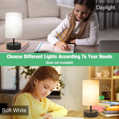 Small Lamp for Bedroom, Bedside Lamps for Night Stands, Mini Minimalist Table Lamp With Square Flaxen Fabric Shade, 11 Inch Desk Reading Lamp for Dorm Living Room Office