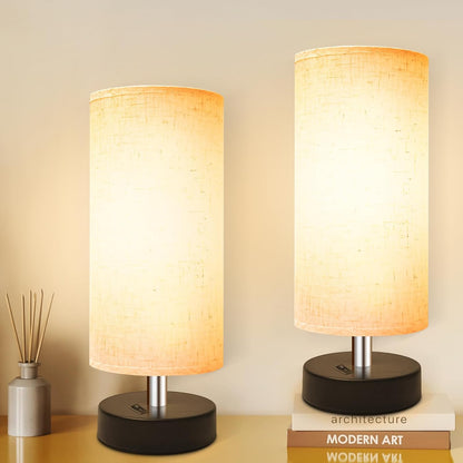 Small Lamp for Bedroom, Bedside Lamps for Night Stands, Mini Minimalist Table Lamp With Square Flaxen Fabric Shade, 11 Inch Desk Reading Lamp for Dorm Living Room Office