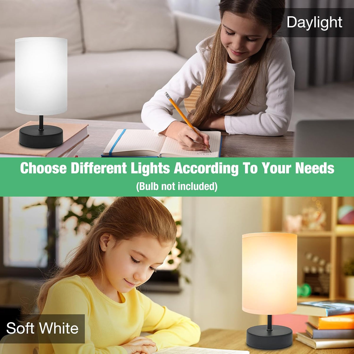 Small Lamp for Bedroom, Bedside Lamps for Night Stands, Mini Minimalist Table Lamp With Square Flaxen Fabric Shade, 11 Inch Desk Reading Lamp for Dorm Living Room Office
