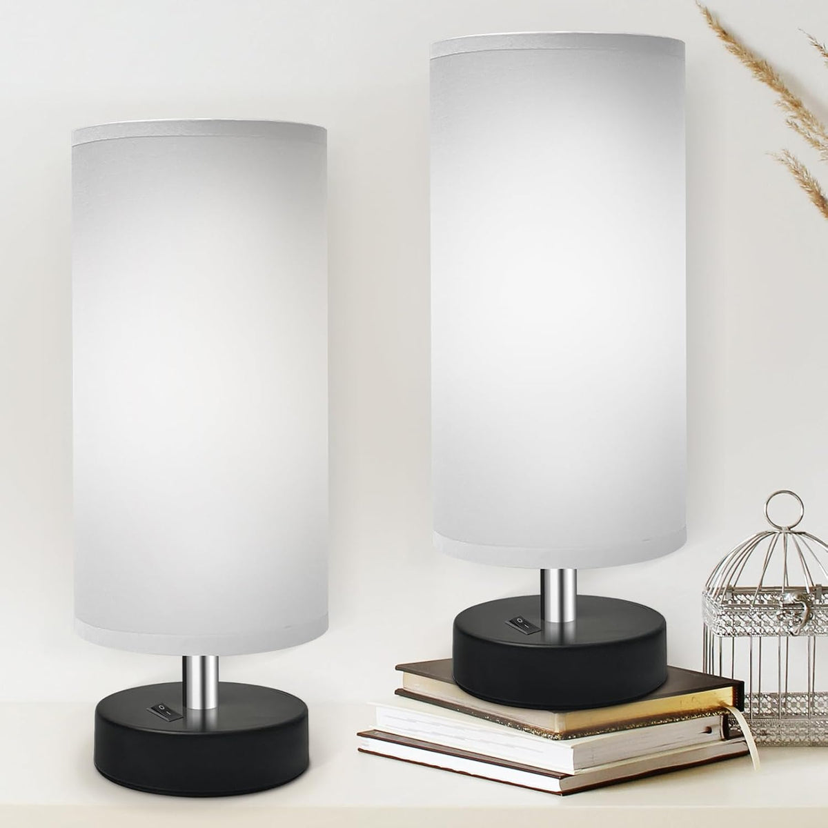 Small Lamp for Bedroom, Bedside Lamps for Night Stands, Mini Minimalist Table Lamp With Square Flaxen Fabric Shade, 11 Inch Desk Reading Lamp for Dorm Living Room Office