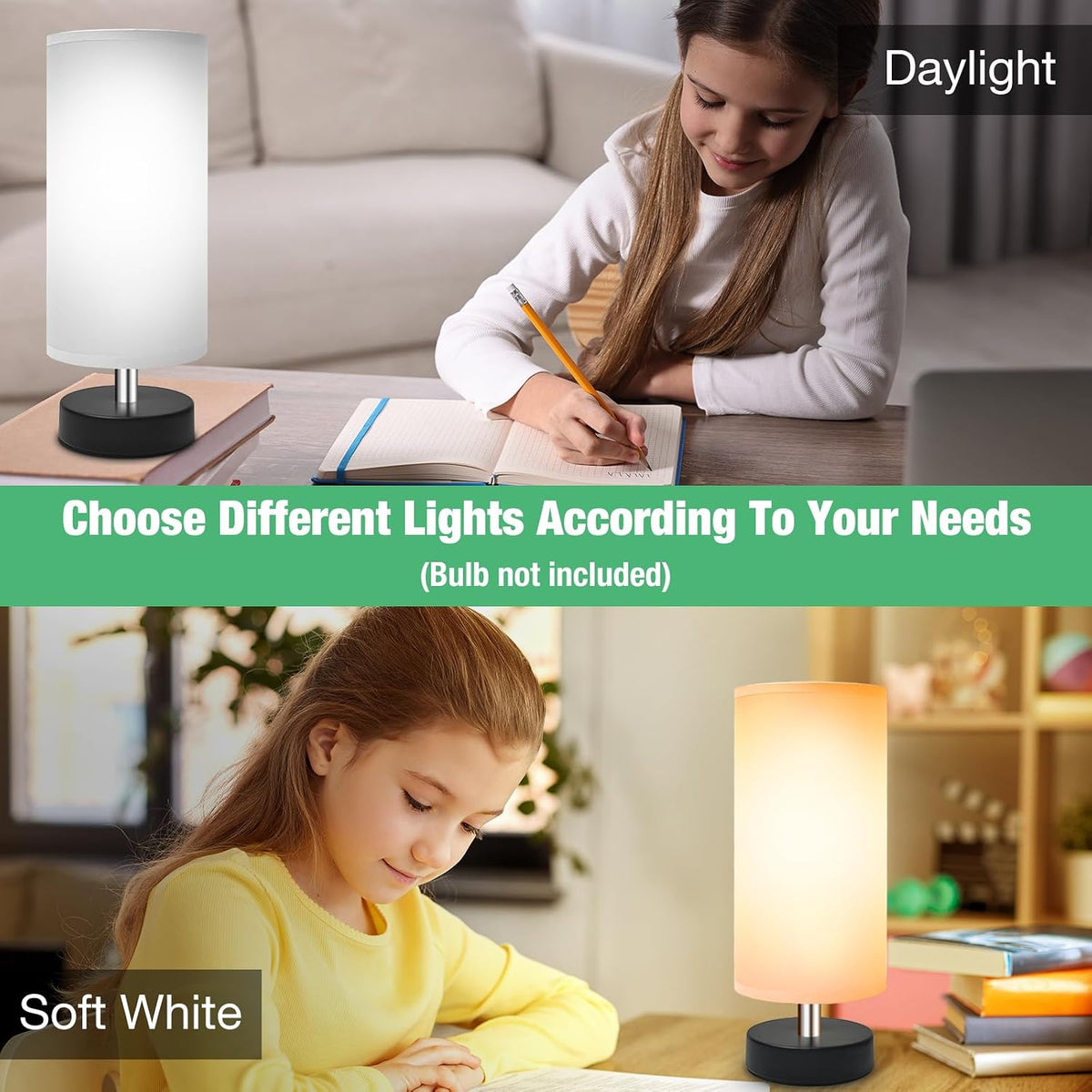 Small Lamp for Bedroom, Bedside Lamps for Night Stands, Mini Minimalist Table Lamp With Square Flaxen Fabric Shade, 11 Inch Desk Reading Lamp for Dorm Living Room Office