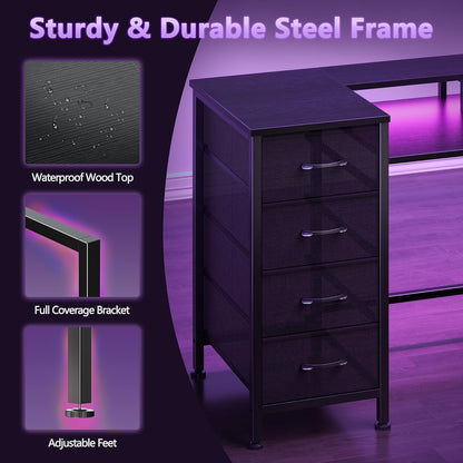 47 Inch Gaming Computer Desk with Power Outlets,LED,5 Drawers,Black