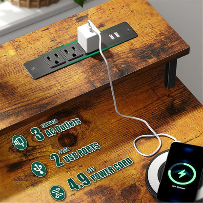 47 Inch Gaming Computer Desk with Power Outlets,LED,5 Drawers,Black