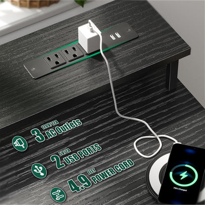 47 Inch Gaming Computer Desk with Power Outlets,LED,5 Drawers,Black
