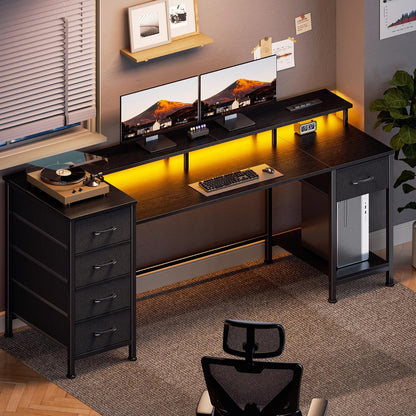 47 Inch Gaming Computer Desk with Power Outlets,LED,5 Drawers,Black