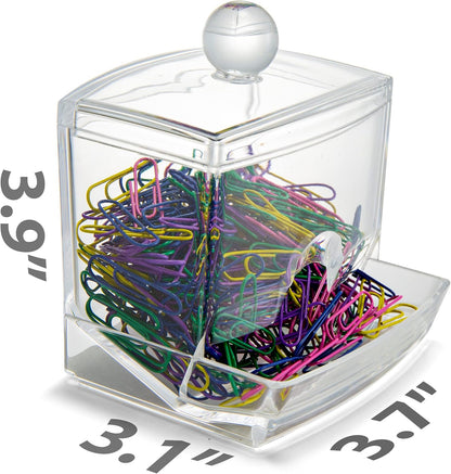 Self-Dispensing Paper Clip Holder with 250 Assorted Color Paper Clips, Clear Desk Organizer for Office Accessories, Office Supplies and Classroom Organization