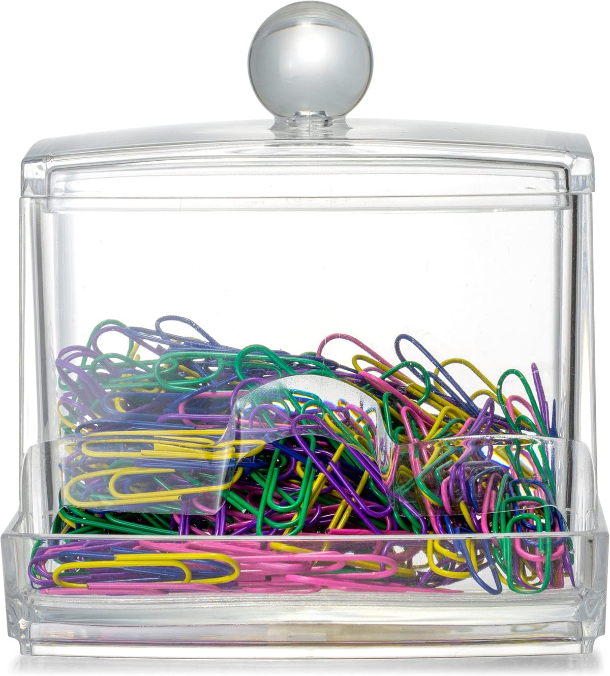 Self-Dispensing Paper Clip Holder with 250 Assorted Color Paper Clips, Clear Desk Organizer for Office Accessories, Office Supplies and Classroom Organization