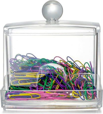 Self-Dispensing Paper Clip Holder with 250 Assorted Color Paper Clips, Clear Desk Organizer for Office Accessories, Office Supplies and Classroom Organization