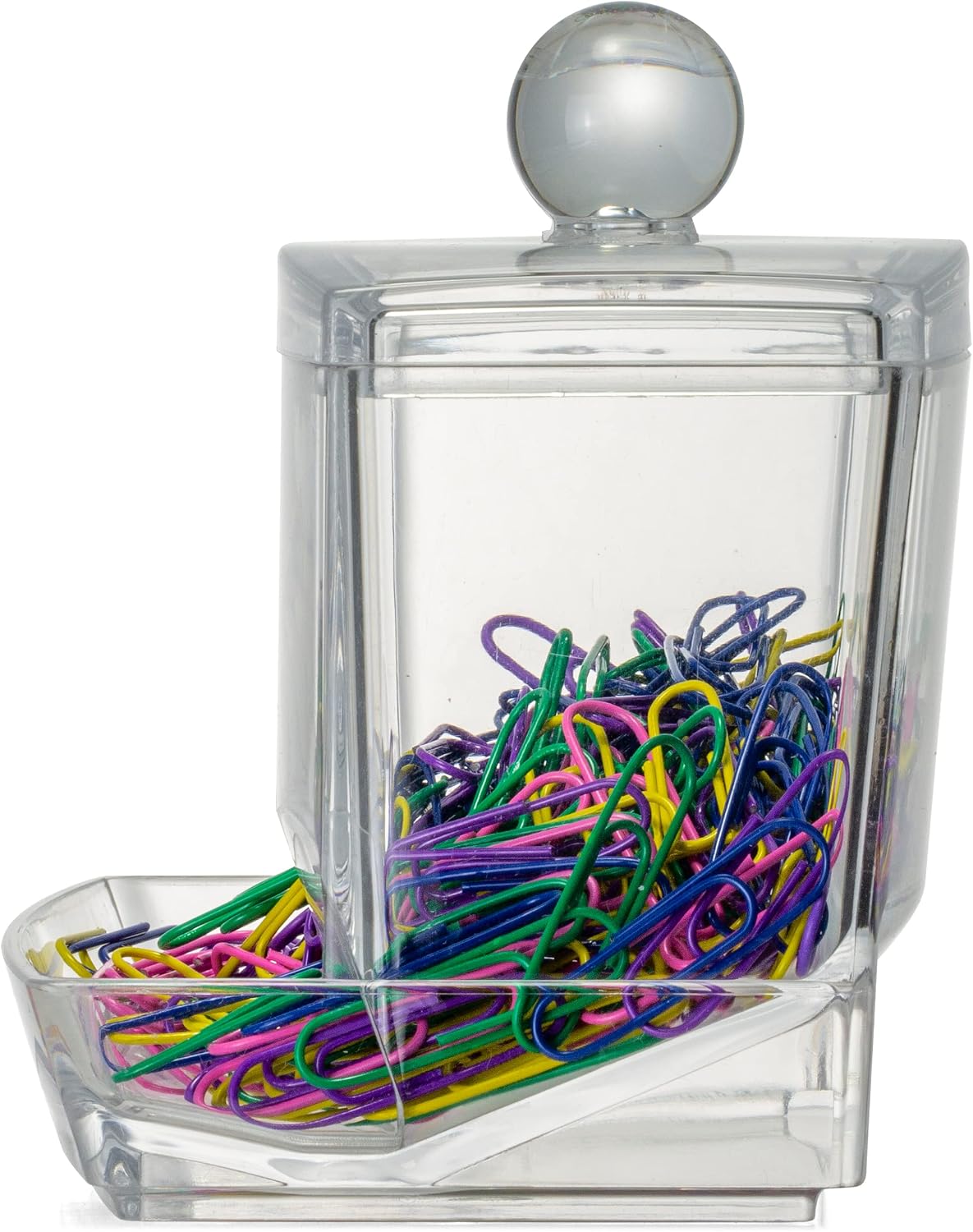 Self-Dispensing Paper Clip Holder with 250 Assorted Color Paper Clips, Clear Desk Organizer for Office Accessories, Office Supplies and Classroom Organization