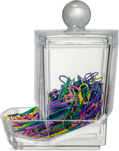 Self-Dispensing Paper Clip Holder with 250 Assorted Color Paper Clips, Clear Desk Organizer for Office Accessories, Office Supplies and Classroom Organization