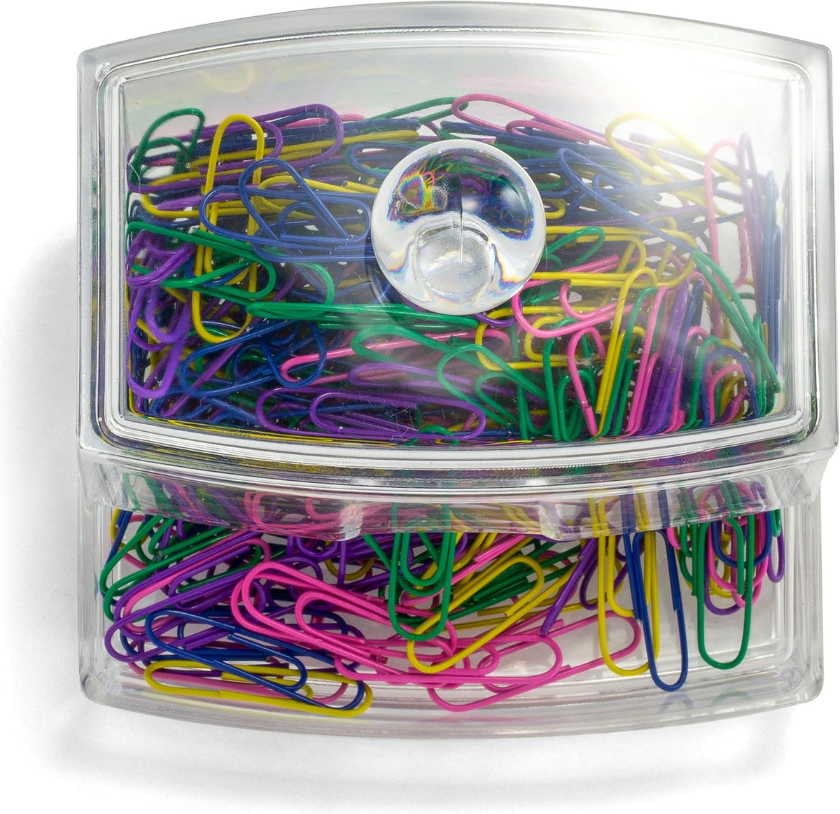 Self-Dispensing Paper Clip Holder with 250 Assorted Color Paper Clips, Clear Desk Organizer for Office Accessories, Office Supplies and Classroom Organization