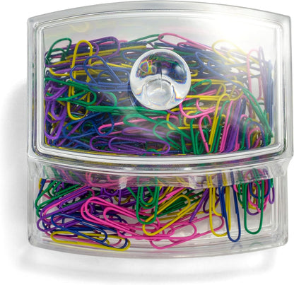 Self-Dispensing Paper Clip Holder with 250 Assorted Color Paper Clips, Clear Desk Organizer for Office Accessories, Office Supplies and Classroom Organization