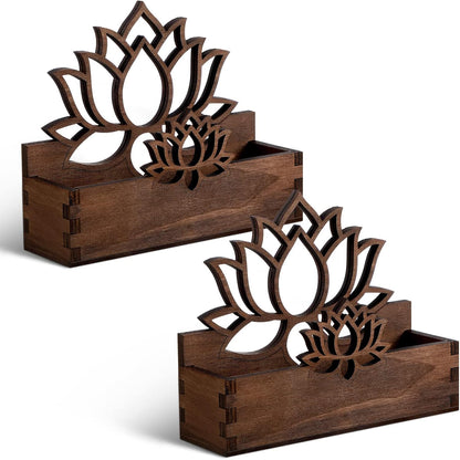 2 Pack Lotus Flower Business Card Holder, Wooden Decorative Business Card Holders for Desk Postcard Organizer Display Stand for Office Desktop(Dark Brown)
