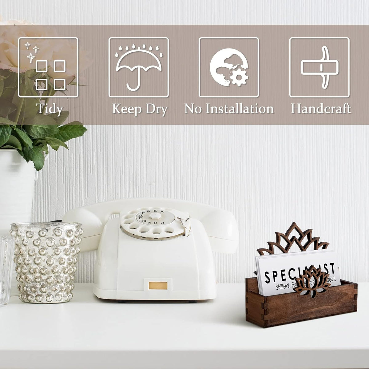 2 Pack Lotus Flower Business Card Holder, Wooden Decorative Business Card Holders for Desk Postcard Organizer Display Stand for Office Desktop(Dark Brown)