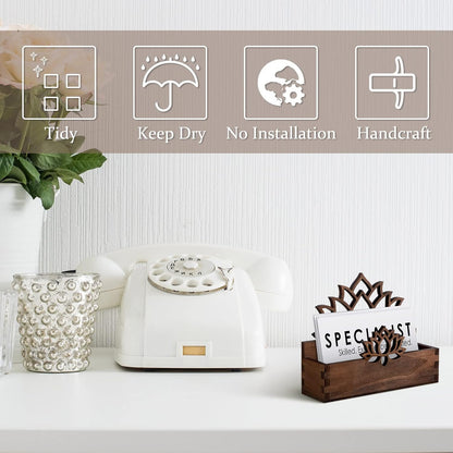 2 Pack Lotus Flower Business Card Holder, Wooden Decorative Business Card Holders for Desk Postcard Organizer Display Stand for Office Desktop(Dark Brown)