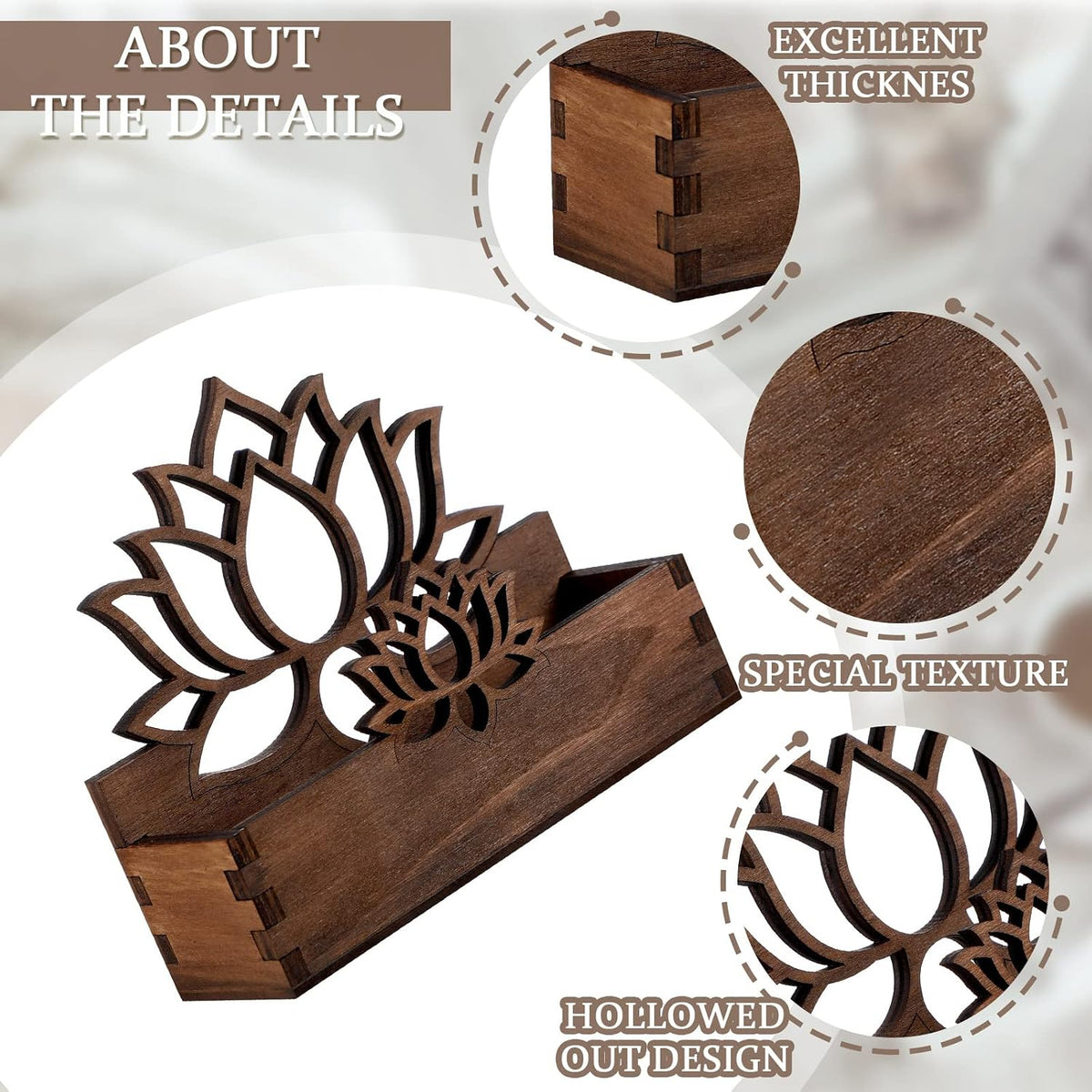 2 Pack Lotus Flower Business Card Holder, Wooden Decorative Business Card Holders for Desk Postcard Organizer Display Stand for Office Desktop(Dark Brown)