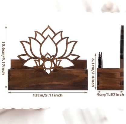 2 Pack Lotus Flower Business Card Holder, Wooden Decorative Business Card Holders for Desk Postcard Organizer Display Stand for Office Desktop(Dark Brown)