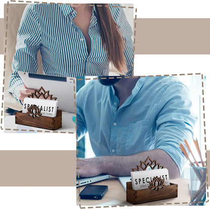 2 Pack Lotus Flower Business Card Holder, Wooden Decorative Business Card Holders for Desk Postcard Organizer Display Stand for Office Desktop(Dark Brown)
