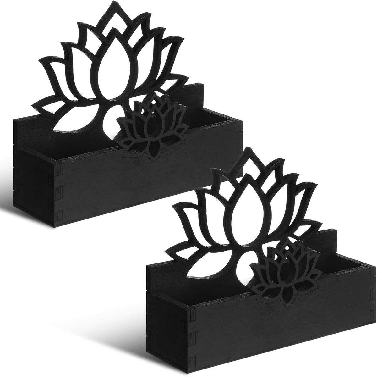 2 Pack Lotus Flower Business Card Holder, Wooden Decorative Business Card Holders for Desk Postcard Organizer Display Stand for Office Desktop(Dark Brown)