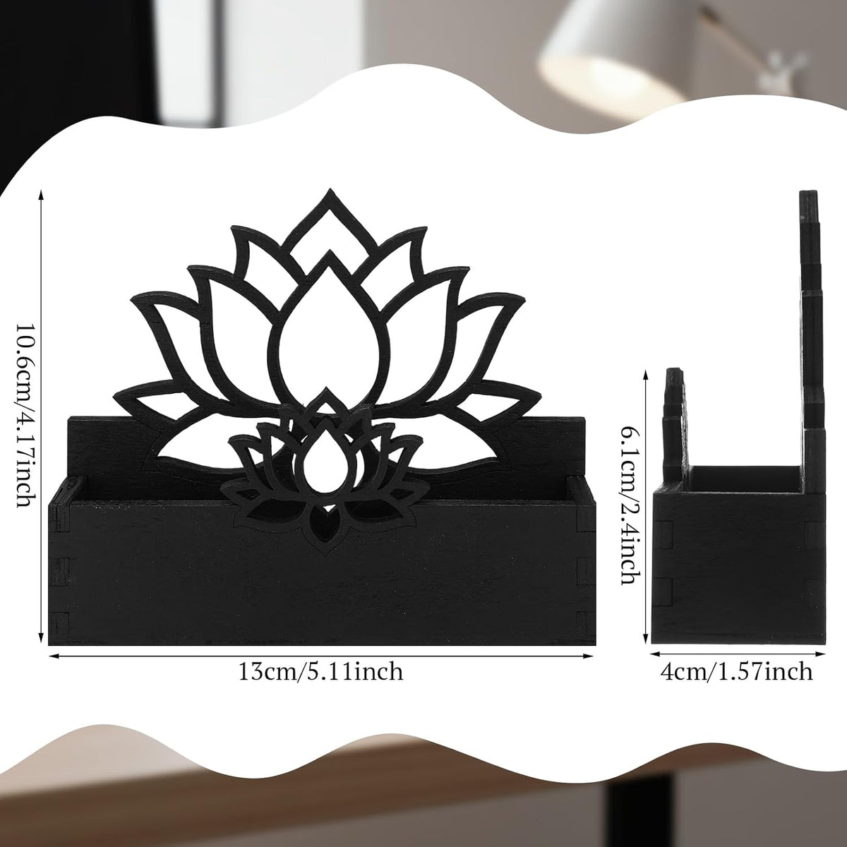 2 Pack Lotus Flower Business Card Holder, Wooden Decorative Business Card Holders for Desk Postcard Organizer Display Stand for Office Desktop(Dark Brown)