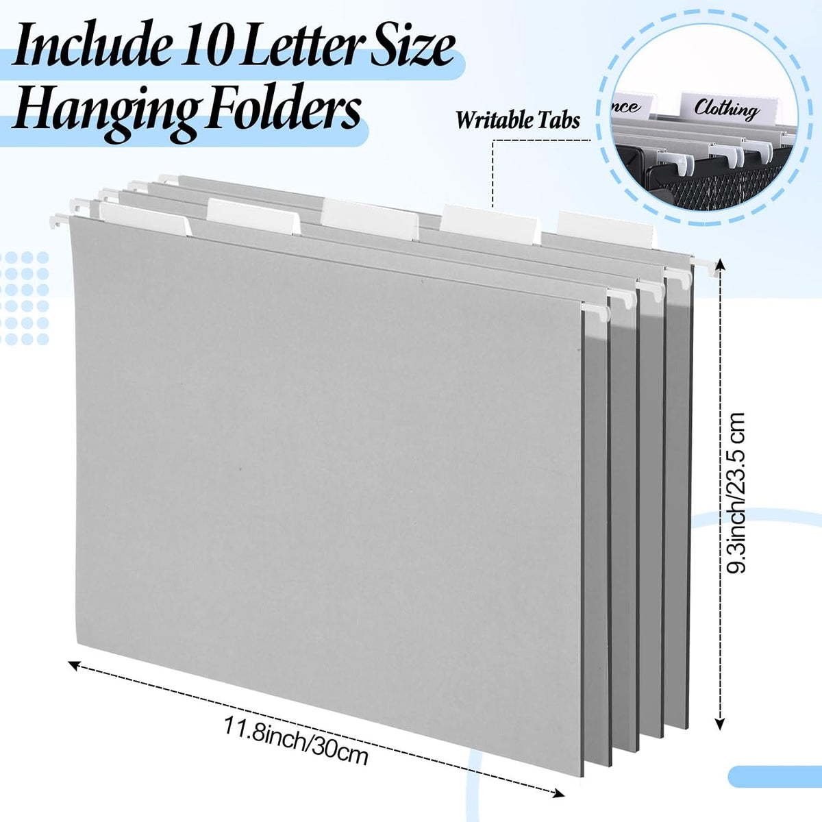 2 Pack Hanging File Holder, 10 Hanging Folders,Gray,Small