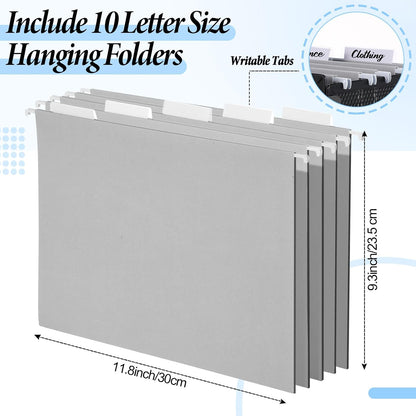 2 Pack Hanging File Holder, 10 Hanging Folders,Gray,Small