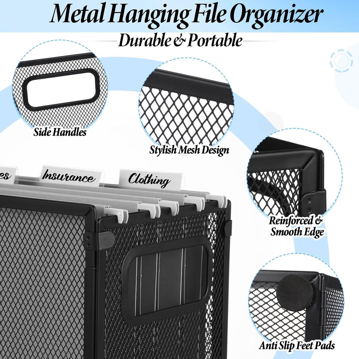 2 Pack Hanging File Holder, 10 Hanging Folders,Gray,Small
