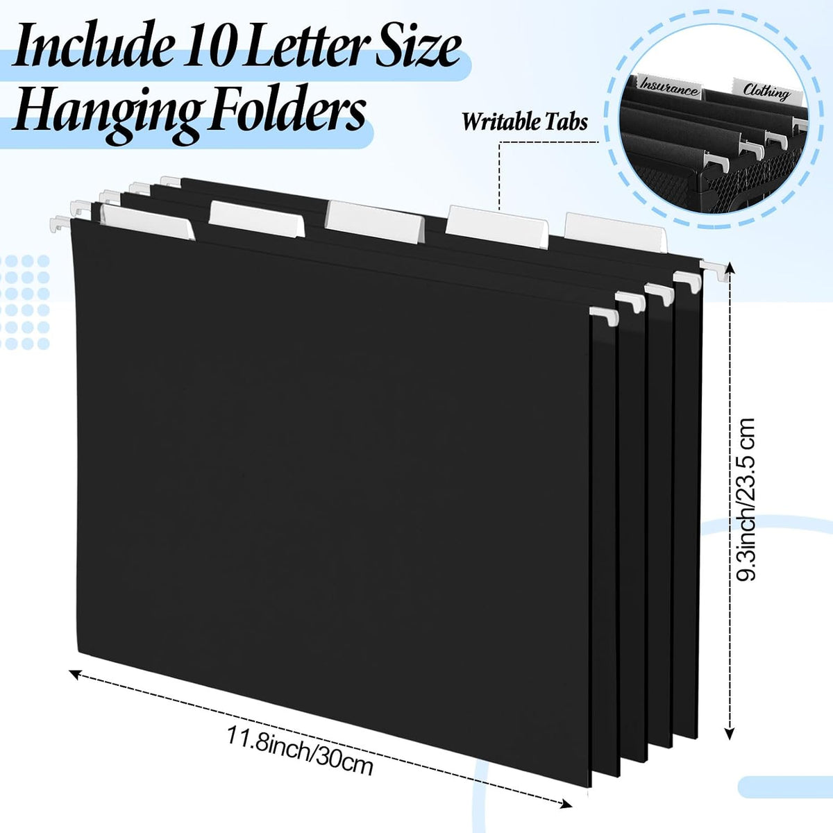 2 Pack Hanging File Holder, 10 Hanging Folders,Gray,Small
