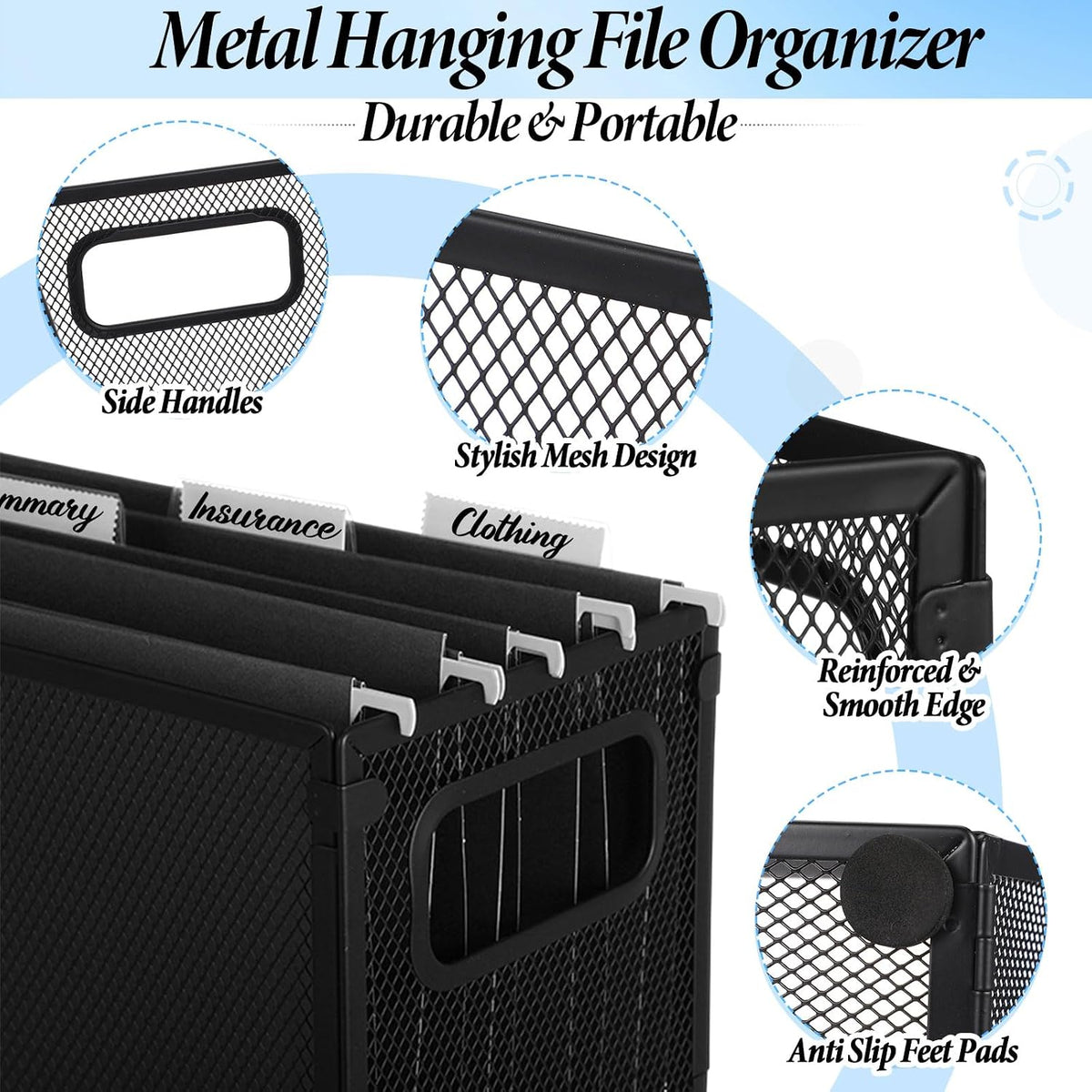 2 Pack Hanging File Holder, 10 Hanging Folders,Gray,Small